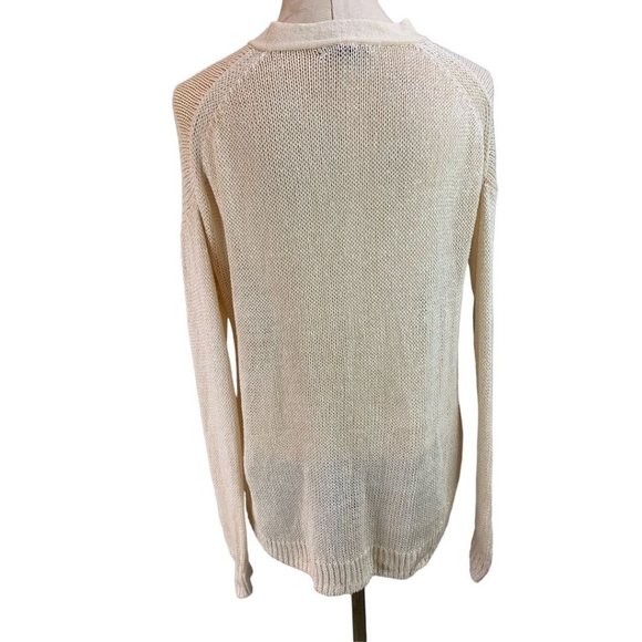 Small J.Crew Women's Loose Knit Linen Sweater Lace Up Neckline Ivory - Picture 5 of 8